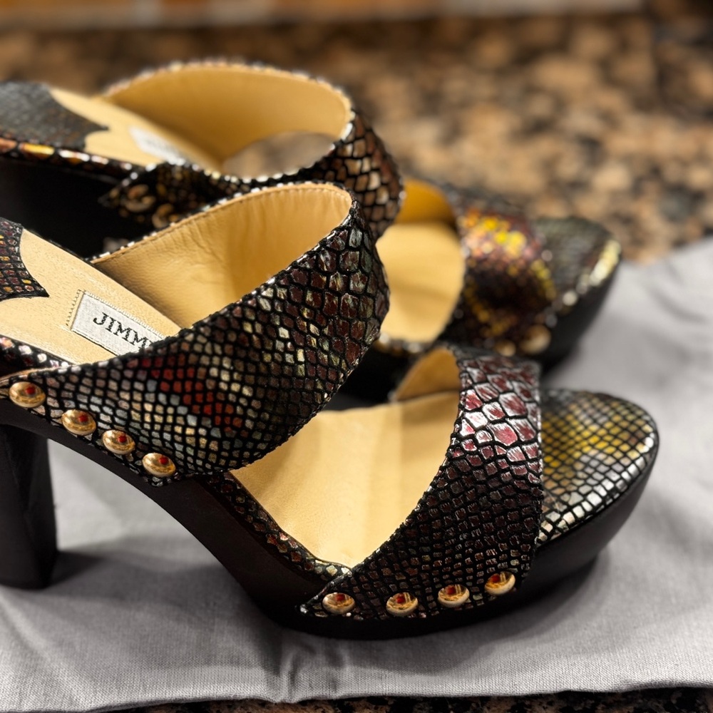 Jimmy Choo Black and Brown Strappy Heels